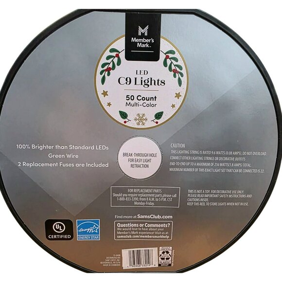 New LED C9 String Lights 50 Bulbs Multi-Color Christmas Holiday Indoor Outdoor - Picture 3 of 5